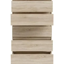 Commode CHELSEA 5 skuffer - Egetræ dekoration - L 77,2 x P 42,2 x H 128,1cm Sonoma ek