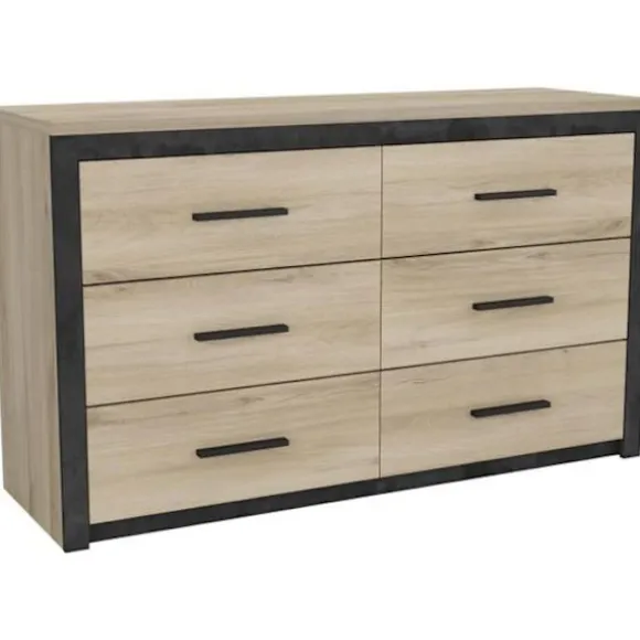 Commode COLORADO 6 Skuffer - Egetræ og sort - L 129,1 x P 41,8 x H 77,1cm - DEMEYERE ek kronberg