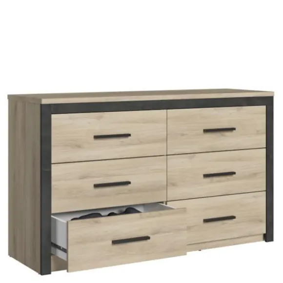 Commode COLORADO 6 Skuffer - Egetræ og sort - L 129,1 x P 41,8 x H 77,1cm - DEMEYERE ek kronberg