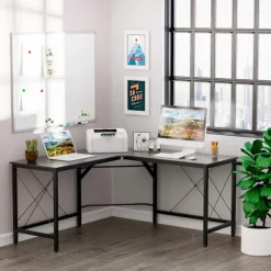 Computer Skrivebord L-Shape Hjørne Skrivebord, Vinkel Skrivebord, Mdf, Sort, 150X150X76Cm