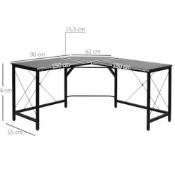 Computer Skrivebord L-Shape Hjørne Skrivebord, Vinkel Skrivebord, Mdf, Sort, 150X150X76Cm