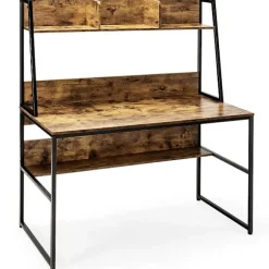 Computer skrivebord med hylde & bogreol & justerbare fodpuder Skrivebord Arbejdsbord kaffe
