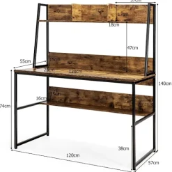 Computer skrivebord med hylde & bogreol & justerbare fodpuder Skrivebord Arbejdsbord kaffe