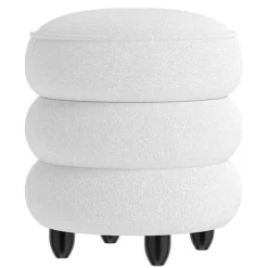 COSTWAT Opbevaringsskammel i Boucle Stof 40,5 x 44,5 cm (D. x H) Gummitræsfødder til Værelse, Toiletbord Hvid HVID