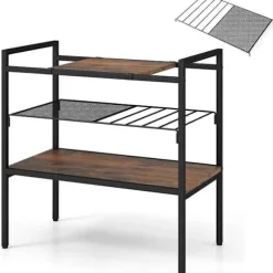 COSTWAY 3 etagers sidebord, endebord i industriel stil, metaramme, meshhylde 60 x 33,5 x 61 CM