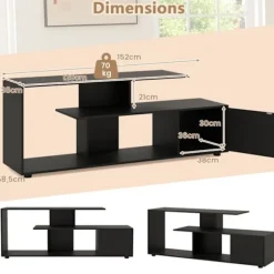 COSTWAY 55" 3-lags tv-stativ, 1 dør og åben hylde, underholdningscenter, til stue, soveværelse, sort