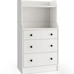 COSTWAY 3 skuffekommode med 2 åbne hylder, anti-tip-enhed, til stue, soveværelse, entré, 58x36x111 cm, hvid Vit