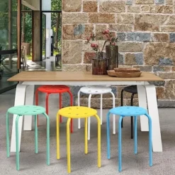 COSTWAY 6 stabelbare skamler 30 x 40,5 cm (Dia x H), Stabil X-formet sammenføjet metalramme til køkken, Bistro Multicolor Flerfärgad