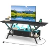 COSTWAY 65" TV-bord med 3 niveauer med LED og opladningsstation, opbevaringshylder og skuffe til stue, soveværelse, sort