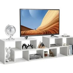 COSTWAY 65" TV-møbel i 3 dele, modulær bogreol til stuen, værelset, TV-møbel i træ, 135x30x43cm, hvid