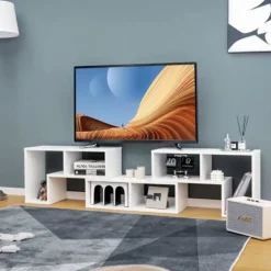 COSTWAY 65" TV-møbel i 3 dele, modulær bogreol til stuen, værelset, TV-møbel i træ, 135x30x43cm, hvid