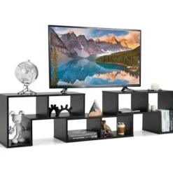 COSTWAY 65" TV-møbel i 3 dele, modulær bogreol til stue, soveværelse, TV-møbel i træ, 135x30x43cm, sort