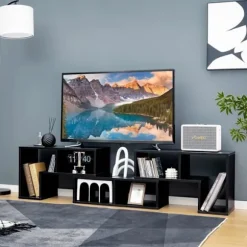 COSTWAY 65" TV-møbel i 3 dele, modulær bogreol til stue, soveværelse, TV-møbel i træ, 135x30x43cm, sort