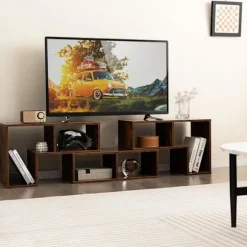 COSTWAY 65" TV-møbel i 3 dele modulært, modulær bogreol til stue, værelse, TV-møbel i træ, 135x30x43cm, brun