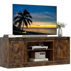COSTWAY 70" TV-møbel med skydedøre i lade-type og justerbare hylder, 2 rum, til stue, soveværelse, brun kastanj