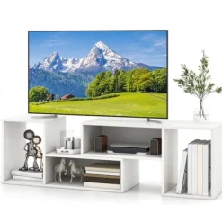 COSTWAY 60" tv-stativ 2 modulære stk, Hjørne tv-stativ til krog, fri kombination, Hjørne tv-stativ til stue, soveværelse hvid