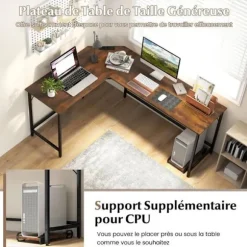 COSTWAY 168 x 125 cm hjørneskrivebord med CPU-holder, 2 strømstik og USB & Type C-port, robust metalramme, brun