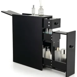 COSTWAY Badeværelsesmøbler med hylde og opbevaringsskuffe WC-skabe 16 x 48 x 58CM i sort træ
