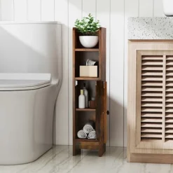 COSTWAY Badeværelsesskab med Dør og Justerbare Hylder, Justerbar Hylde, til Badeværelse, Stue 20 x 18 x 80 cm Marr