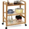 COSTWAY Bamboo køkkenvogn med 3 etager, køkkenvogn med 4 hjul (2 låsbare), 58 x 33 x 76 CM, Natural