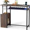 COSTWAY Barbord 110 x 40 x 92 cm med Opladningsstation - RGB-belysning, Glasholder, Flaskeholder, til Køkken, Stue