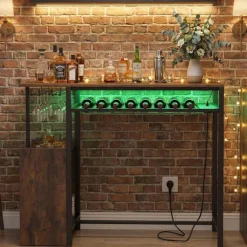 COSTWAY Barbord 110 x 40 x 92 cm med Opladningsstation - RGB-belysning, Glasholder, Flaskeholder, til Køkken, Stue