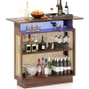 COSTWAY Barbord i PE Rattan 120 x 55 x 110 cm - RGB LED-belysning - 3 holdere til vinglas og 3 hylder