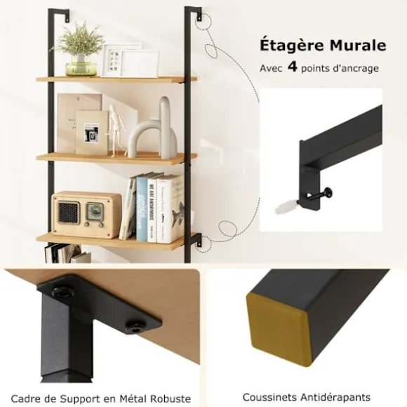 COSTWAY Bibliotek Reol med 6 Niveauer og Rattan Skab, Metalramme, Til Stue, Værelse, Kontor, 30x60x180cm Naturlig