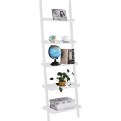 COSTWAY Bogreol Stigestil hylde med 5 opbevaringslager til stue, soveværelse 49 x 33 x 191 cm Skandinavisk hvid