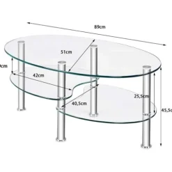 COSTWAY Bordsbord i hærdet glas, stuebord med 3 hylder til kaffeværelse, 89 x 51 x 45,5 cm, gennemsigtig