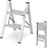 COSTWAY Bærbar 2-Trins Sammenklappelig Aluminiumsstige med Bred Platform, Skridsikre Gummistigefødder, Belastning 150 kg