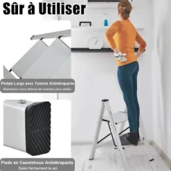 COSTWAY Bærbar 2-Trins Sammenklappelig Aluminiumsstige med Bred Platform, Skridsikre Gummistigefødder, Belastning 150 kg