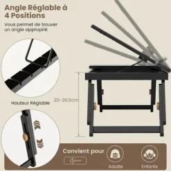COSTWAY bærbart oversengsbord til pc og tablet termisk design, foldbart og vippebord med lille skuffe, brun