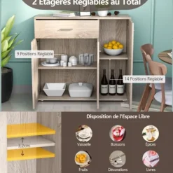 COSTWAY Buffet i Køkken Skab Opbevaringsmøbel med 1 Skuffe og 3 Døre i MDF 90 x 29 x 82 CM (L x B x H) Naturlig Kommode