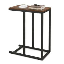 COSTWAY 'C' formet sidebord til sofa og seng, 45,5 x 25,5 x 64 cm, metalstel til stue, soveværelse, brun