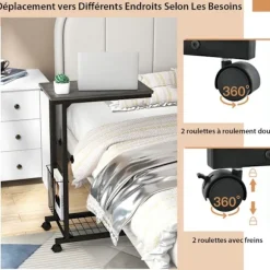 COSTWAY C Roulante Bordbord, Justerbar Højde 58-80 cm, med Opbevaringskurv, til Bærbar Computer, Grå