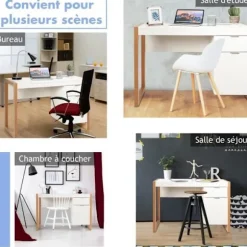COSTWAY Computer Skrivebord Modern Style 112,5 x 50 x 75 CM 2 Skuffer, Studiebord til hjemmekontor Soveværelse Lavet af MDF Vit
