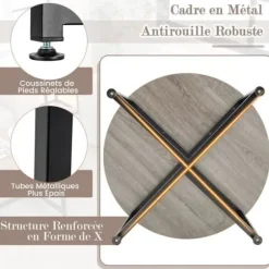 COSTWAY 3-delt sofabordssæt, inklusive 1 rund og 2 firkantet, robust metalstel, maks 200 kg, moderne, grå og sort grått och svart