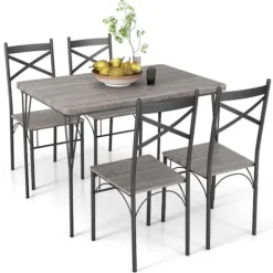 COSTWAY 5-delt spisebordssæt med 4 stole, metalstel, 110 x 70 x 76 cm, til køkken, morgenmadskrog