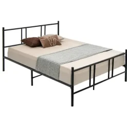 COSTWAY dobbeltseng til voksne - Sengeramme i metal - 160 x 200 CM - 9 støtteben - ingen boxfjeder nødvendig - lydløs Svart