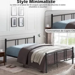 COSTWAY dobbeltseng til voksne - Sengeramme i metal - 160 x 200 CM - 9 støtteben - ingen boxfjeder nødvendig - lydløs Svart
