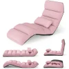 COSTWAY Doven Stol med Pude, Ryg 90°-180°, Sammenklappelig Gul Stol i Suede Overflade, 175 x 55 x 20CM Rosa