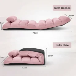 COSTWAY Doven Stol med Pude, Ryg 90°-180°, Sammenklappelig Gul Stol i Suede Overflade, 175 x 55 x 20CM Rosa