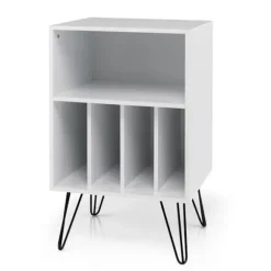 COSTWAY drevskab med 5 åbne rum, USB-port & Type-C-port, metalfødder, industriel stil, 48x40x88 cm, hvid