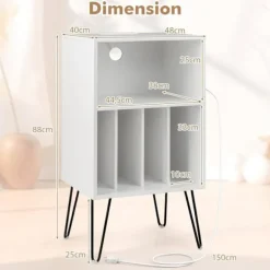 COSTWAY drevskab med 5 åbne rum, USB-port & Type-C-port, metalfødder, industriel stil, 48x40x88 cm, hvid