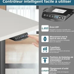 COSTWAY ELECTRIC SIT-STAND DESK - 2 motorer - Justerbar i højden (70-120 CM) og bredde (109-151 cm) Mindre end 50 dB Sort Svart