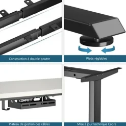 COSTWAY ELECTRIC SIT-STAND DESK - 2 motorer - Justerbar i højden (70-120 CM) og bredde (109-151 cm) Mindre end 50 dB Sort Svart