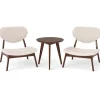 COSTWAY Ensemble 3 Stykker Stue - Siddebord med 2 Polstrede Stole i Lammeskinn Væv og Moderne Træramme Beige