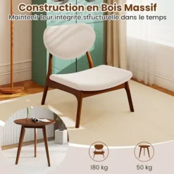COSTWAY Ensemble 3 Stykker Stue - Siddebord med 2 Polstrede Stole i Lammeskinn Væv og Moderne Træramme Beige