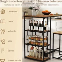 COSTWAY Ensemble Spisebord og Stole til 2 Personer - 3 Opbevaringshylder til Små Rum, Køkken 110 x 60 x 110cm